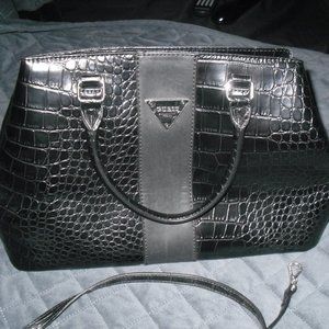 Guess Black And Gray Vegan Leather Handbag Purse Tote
